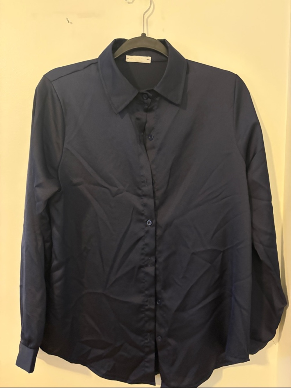 Navy Long-Sleeve Button Front Blouse